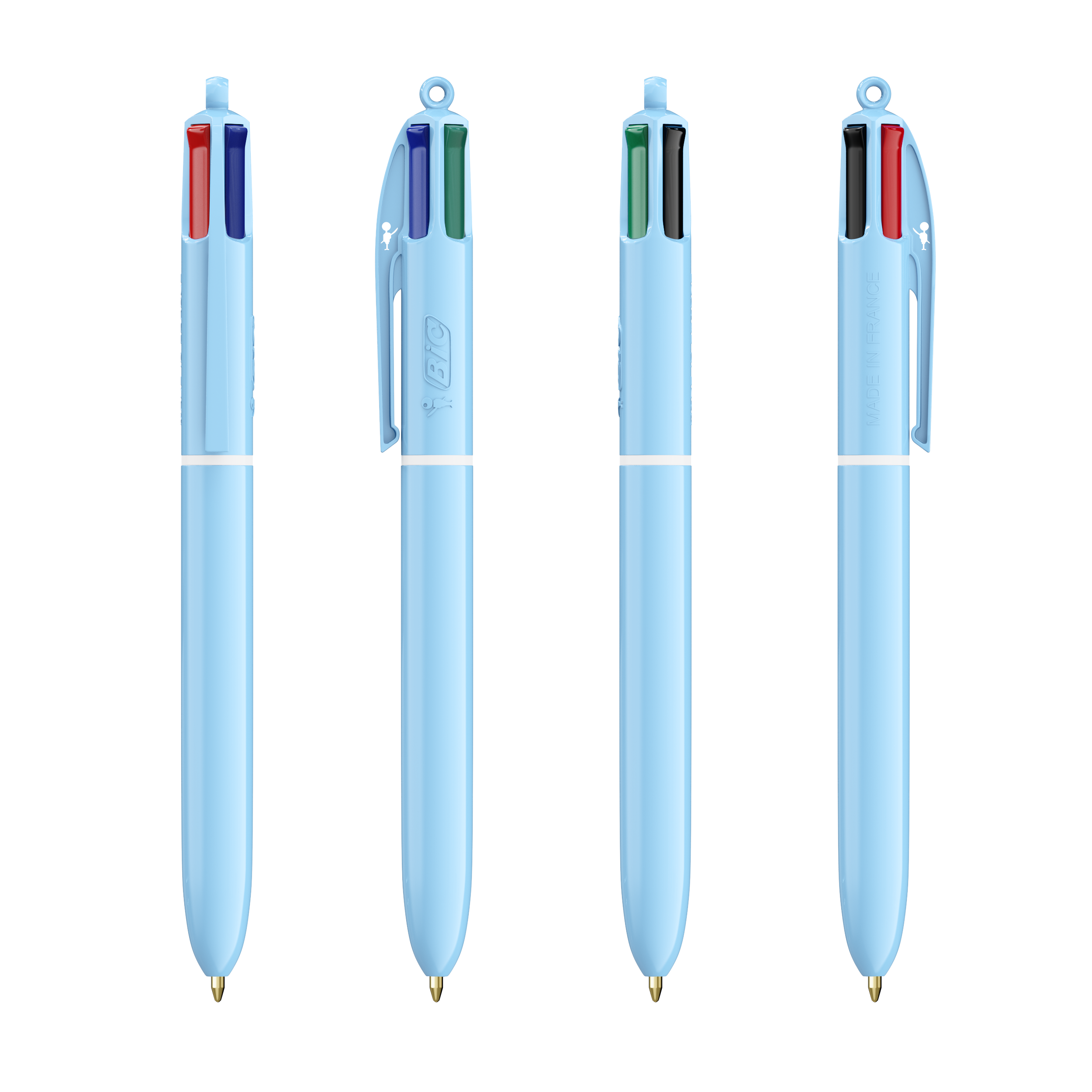 Stylo BIC® publicitaire 4 Couleurs® Pastel avec Lanyard Couleur Bleu Pastel